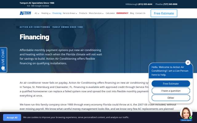 Action Air Conditioning's page as the assistant saw it