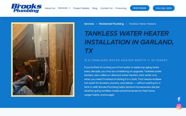 Brooks Plumbing's page as the assistant saw it