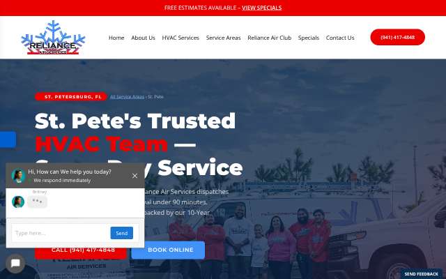 Reliance Air Services's page as the assistant saw it