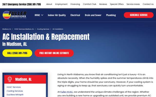 Fuller HVAC's page as the assistant saw it