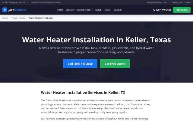 Joe's Plumber's page as the assistant saw it