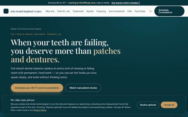 Page cited for Aria Dental Implant Center