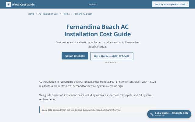 HVAC Cost Guide's page as the assistant saw it