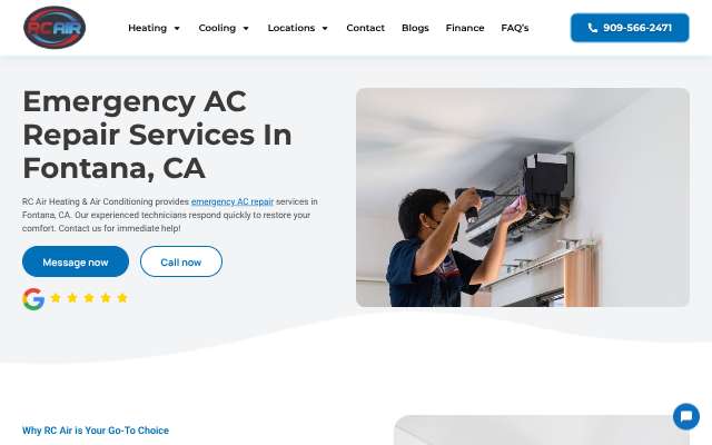 RC Air Heating & Air Conditioning's page as the assistant saw it