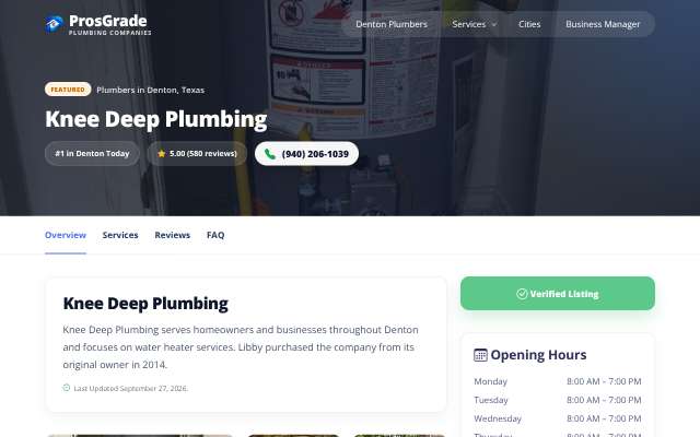 Knee Deep Plumbing's page as the assistant saw it