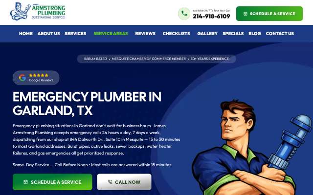 James Armstrong Plumbing's page as the assistant saw it