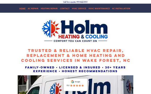 Holm Heating & Cooling's page as the assistant saw it