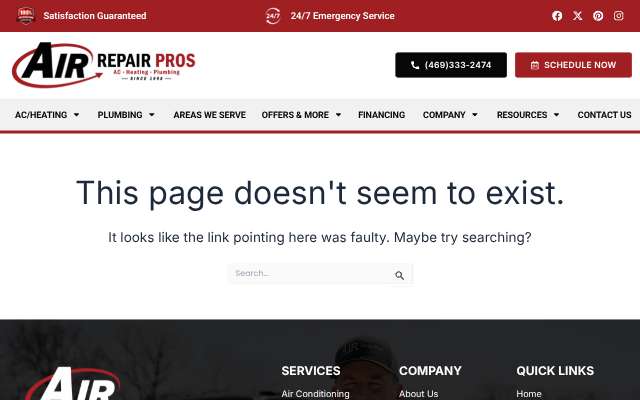 Air Repair Pros's page as the assistant saw it