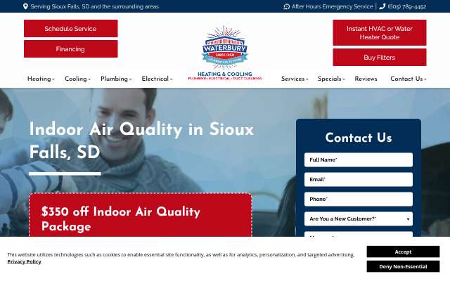 Waterbury Heating & Cooling's page as the assistant saw it