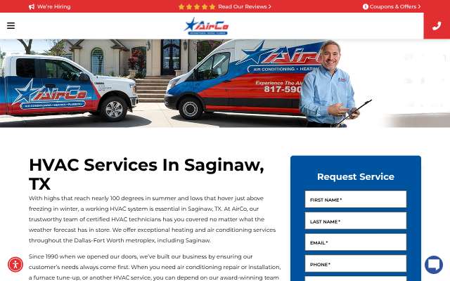 AirCo Air Conditioning & Heating's page as the assistant saw it