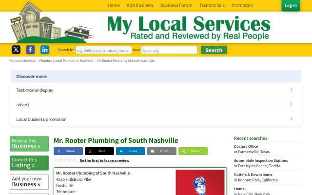 Mr. Rooter Plumbing of South Nashville's page as the assistant saw it