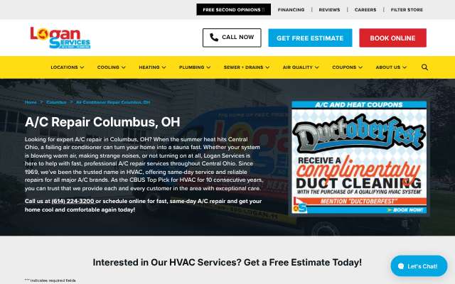 Logan Services A/C, Heat & Plumbing's page as the assistant saw it