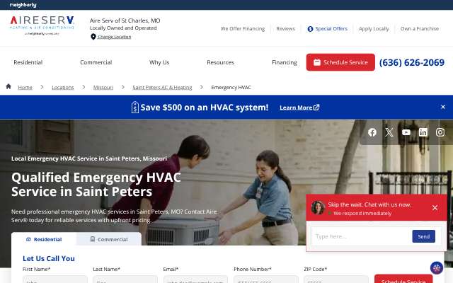 Aire Serv's page as the assistant saw it