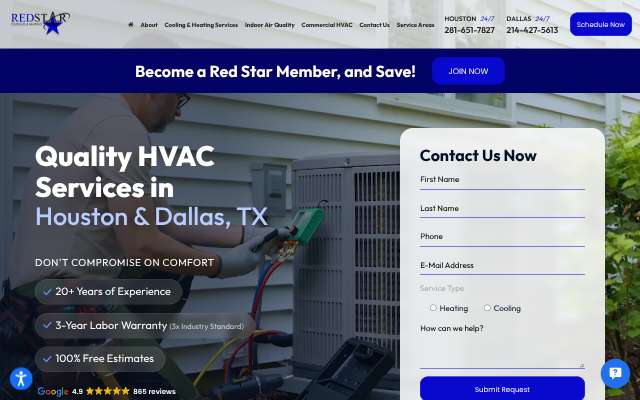 Red Star Cooling and Heating's page as the assistant saw it