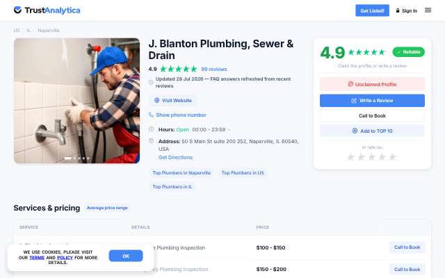 J. Blanton Plumbing, Sewer & Drain's page as the assistant saw it
