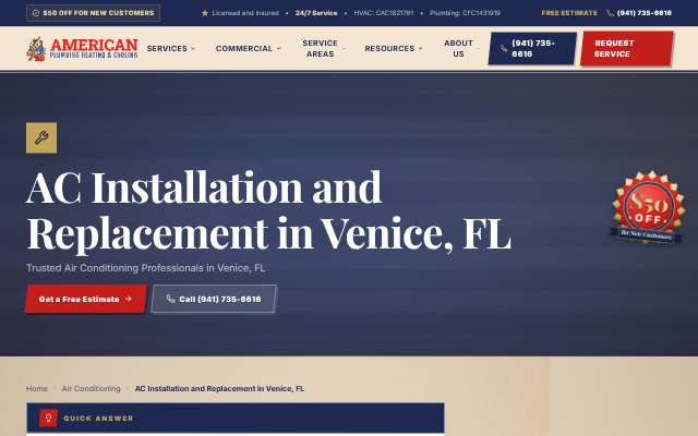 American Plumbing Heating & Cooling's page as the assistant saw it