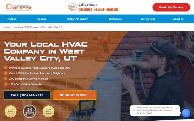 One Stop Heating and Air Conditioning's page as the assistant saw it