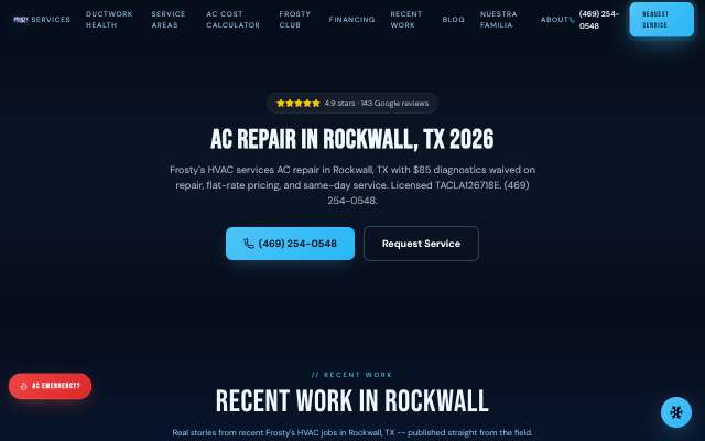 Frosty's HVAC's page as the assistant saw it