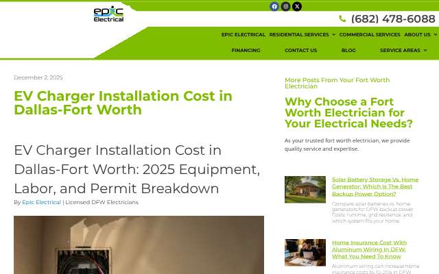 Epic Electrical's page as the assistant saw it