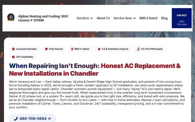 Alphas Heating & Cooling's page as the assistant saw it
