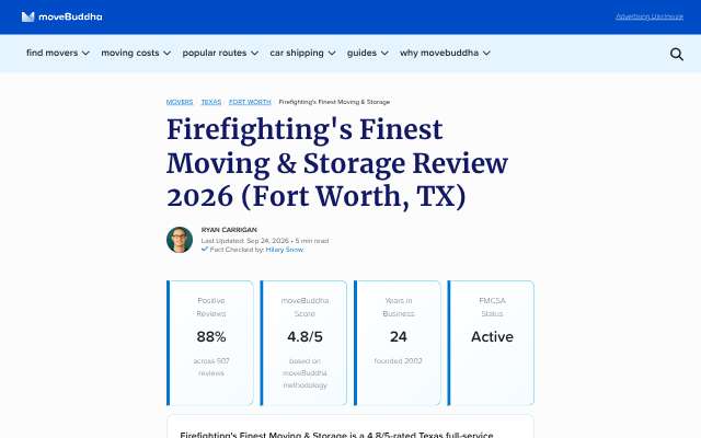 Firefighting's Finest Moving & Storage's page as the assistant saw it