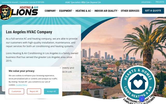 Lions Heating & Air Conditioning's page as the assistant saw it