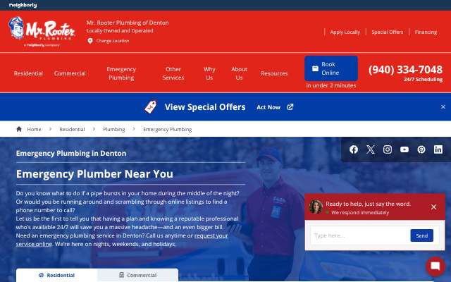 Mr. Rooter Plumbing of Denton's page as the assistant saw it