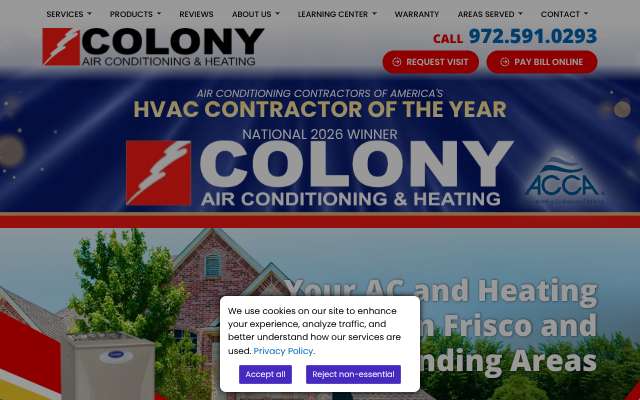 Colony Air Conditioning & Heating's page as the assistant saw it