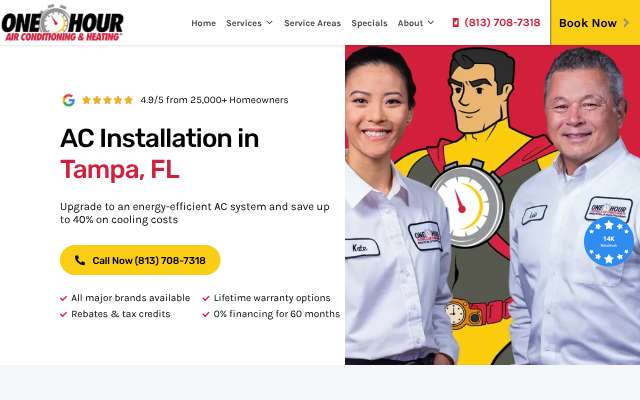 One Hour Air Conditioning & Heating's page as the assistant saw it