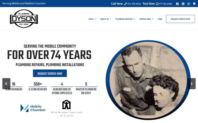 Dyson Plumbing's page as the assistant saw it