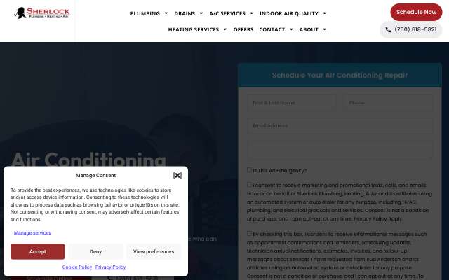 Sherlock Plumbing, Heating & Air's page as the assistant saw it