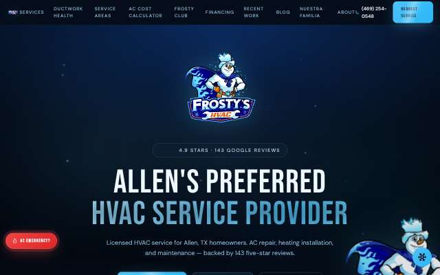 Frosty's HVAC's page as the assistant saw it