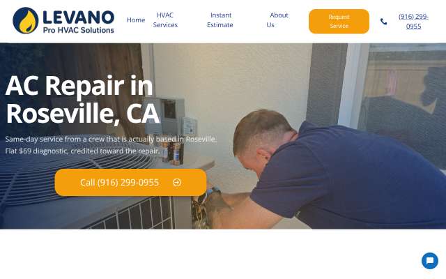 Levano HVAC's page as the assistant saw it