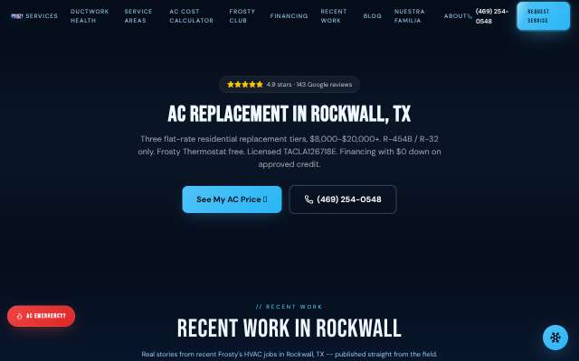 Frosty's HVAC's page as the assistant saw it