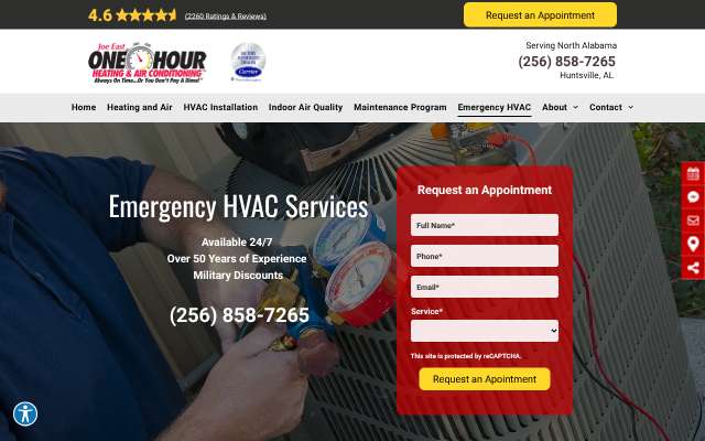 One Hour Heating & Air Conditioning (Huntsville)'s page as the assistant saw it