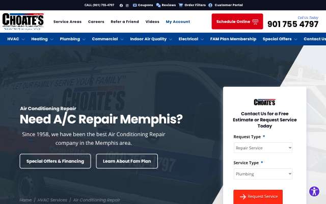 Choate's Air Conditioning, Heating, Plumbing & Electrical's page as the assistant saw it