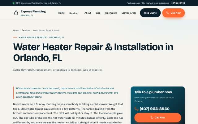 Express Plumbing Services Orlando's page as the assistant saw it