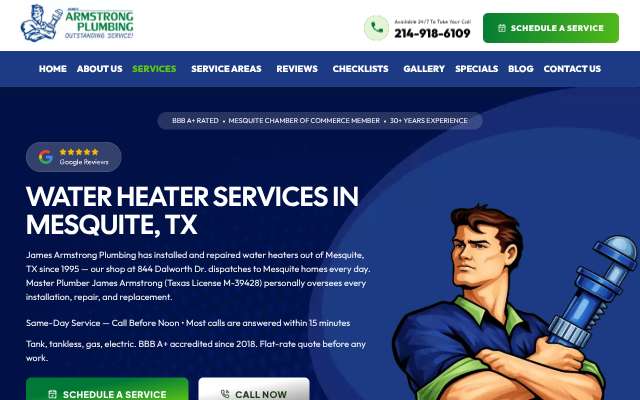 James Armstrong Plumbing's page as the assistant saw it