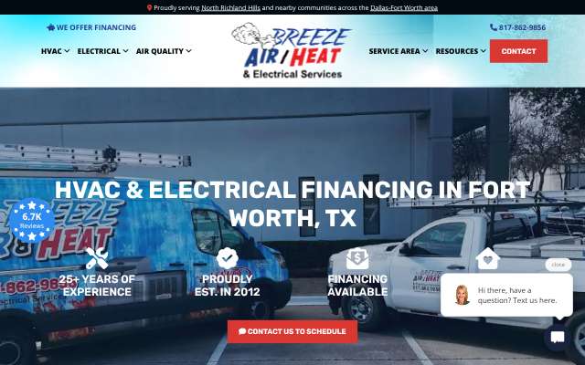 Breeze Air, Heat & Electrical's page as the assistant saw it