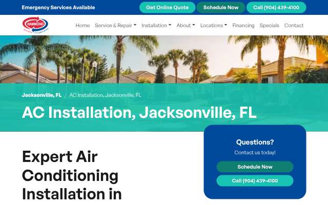 Hammond Heating & Air Conditioning's page as the assistant saw it