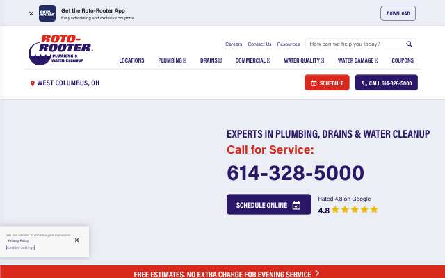 Roto-Rooter West Columbus's page as the assistant saw it