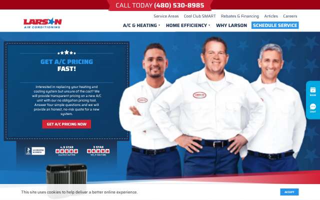 Larson Air Conditioning's page as the assistant saw it