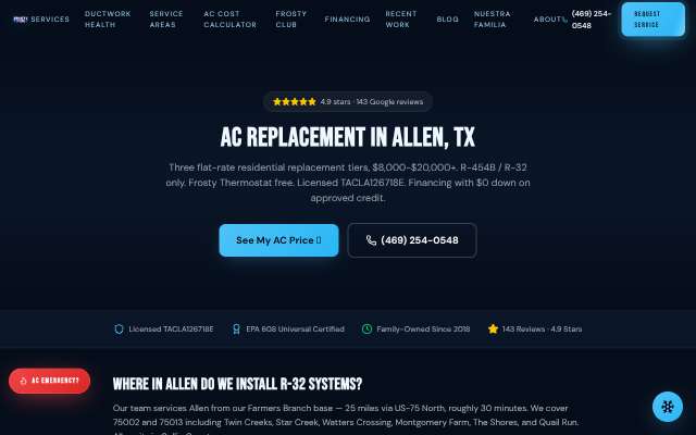 Frosty's HVAC's page as the assistant saw it