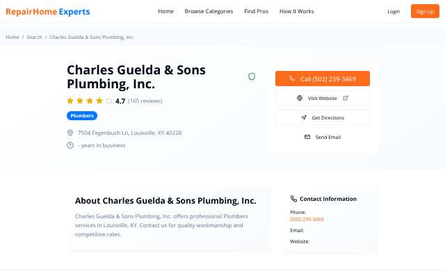 Charles Guelda & Sons Plumbing, Inc.'s page as the assistant saw it