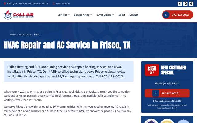 Dallas Heating and Air Conditioning's page as the assistant saw it