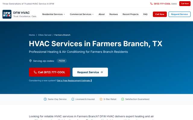 DFW HVAC's page as the assistant saw it