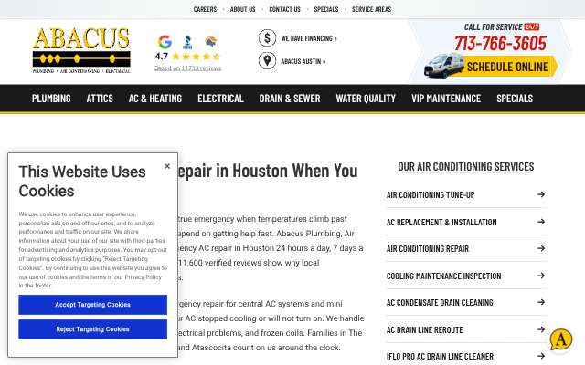 Abacus Plumbing, Air Conditioning & Electrical's page as the assistant saw it
