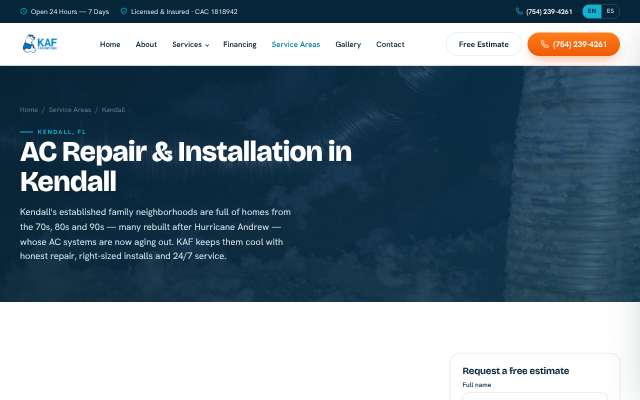 KAF Air Conditioning's page as the assistant saw it