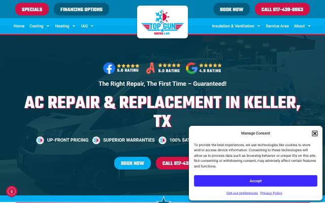 Top Gun Heating & AC Repair's page as the assistant saw it