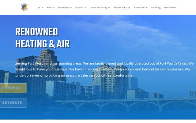Renowned Heating and Air Conditioning's page as the assistant saw it